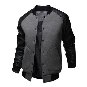 [17% OFF] 2022 Raglan Sleeve Snap Button Up PU Leather Insert Jacket In ...