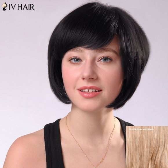 SIV perruque courte naturelle de cheveux humains avec franges latérales - Brun Avec Blonde 