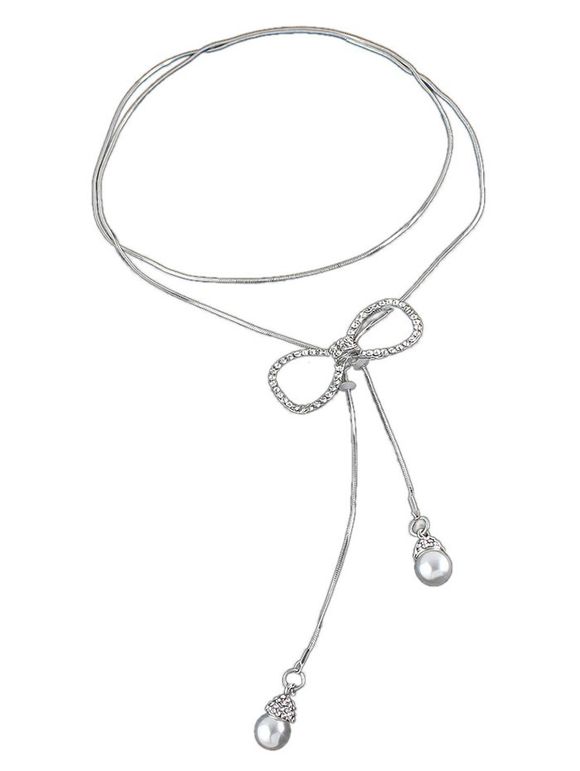 Co;;ier strass avec nœud de perles artificielles - Argent 