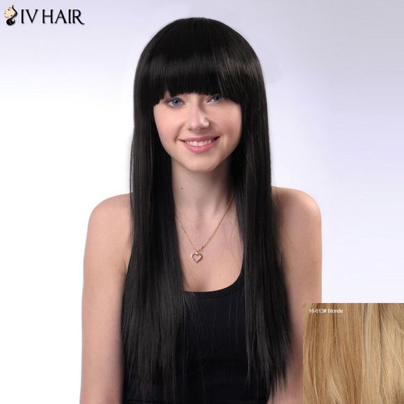 SIV perruque longue naturelle de cheveux humains avec franges pleines droites - Blonde 