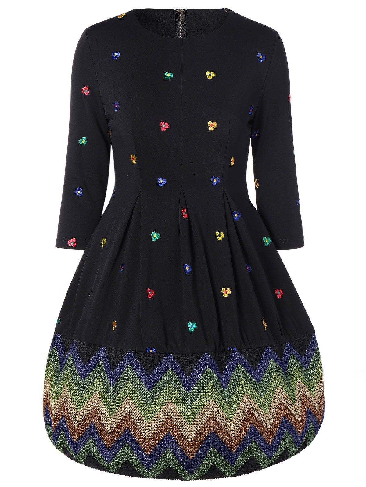 

Floral Embroidered Swing Dress, Black