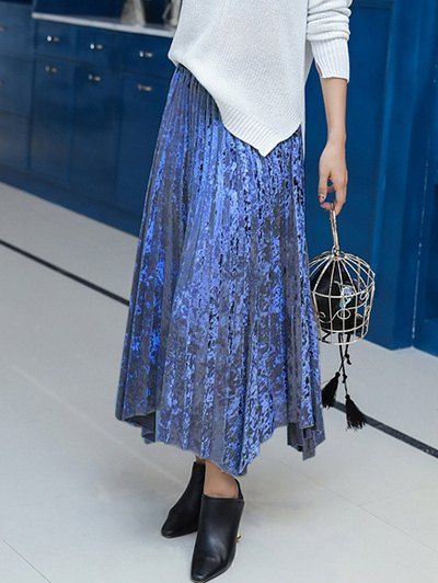 41 Off 2020 High Waist Long Shiny Pleated Skirt In Royal Dresslily