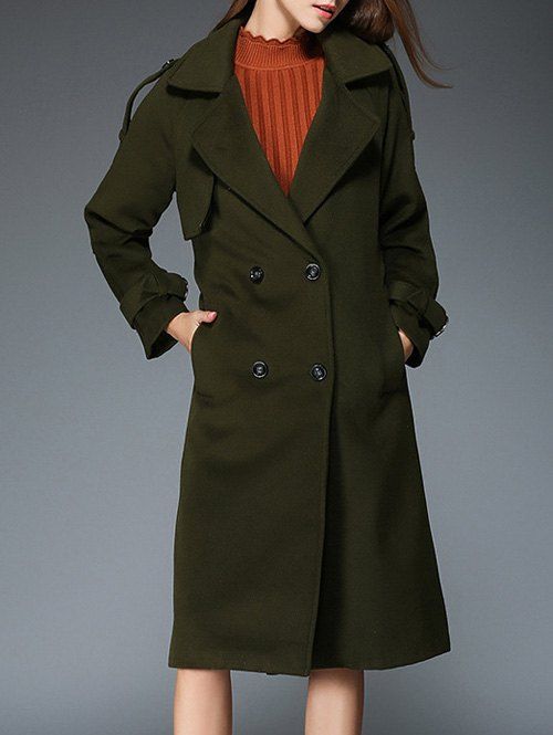 Manteau long croisé avec ceinture avec incision arrière - Vert Armée XS