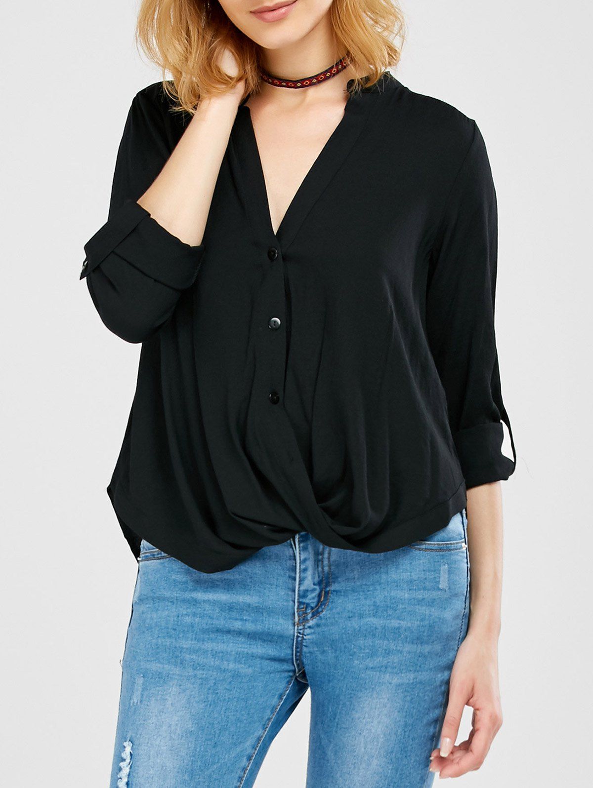 

Asymmetric Oversized Blouse, Black