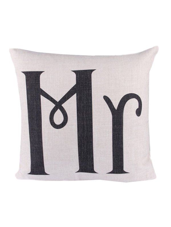 

Letter Mr Print Linen Sofa Bed Throw Pillowcase, Beige