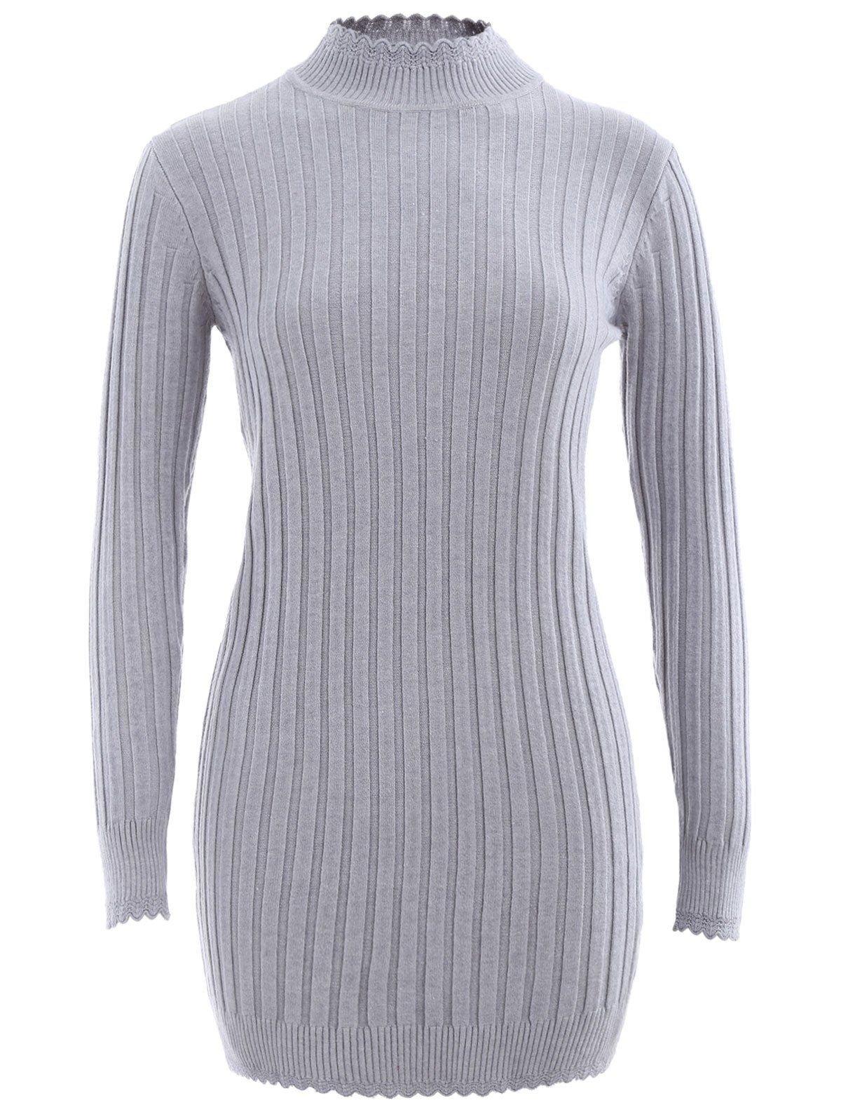 

Scalloped High Neck Knitted Sweater, Gray