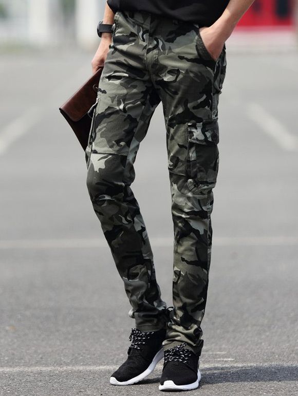 Pantalon cargo de camouflage ajusté avec poches - Camouflage 28