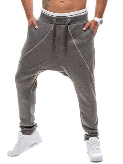 Pantalon de jogging à entrejambe avec taille coulissée et glissières - gris foncé 2XL