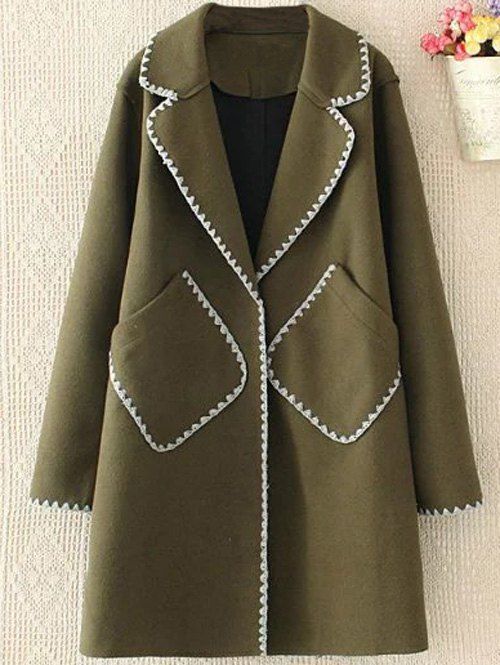 Plus-size manteau long de laine brodée - Vert Armée 4XL
