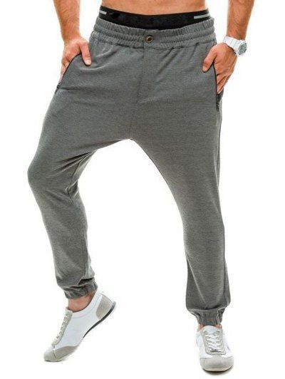 

Elastic Waist Loose Zip Pocket Jogger Pants, Gray