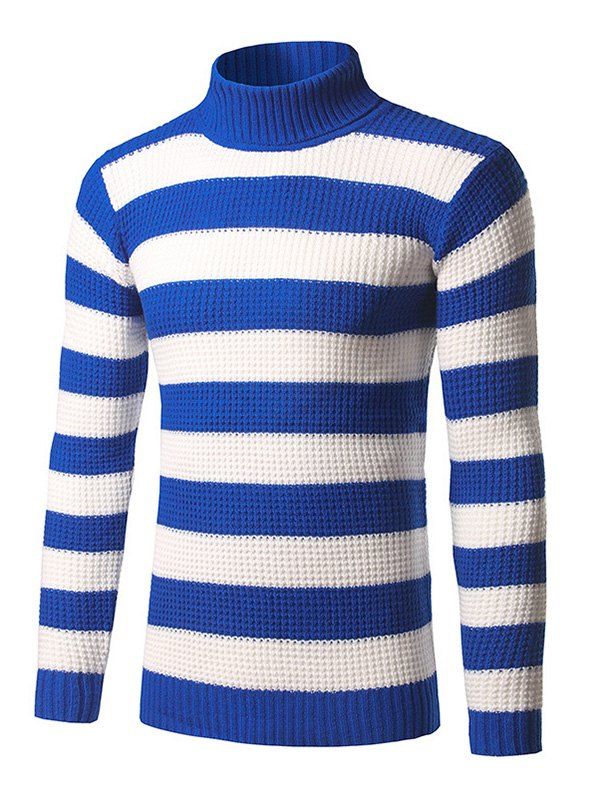 

Broad Stripe Roll Neck Long Sleeve Sweater, Blue