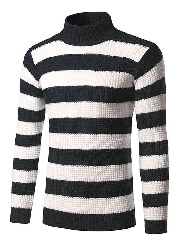 

Broad Stripe Roll Neck Long Sleeve Sweater, Black