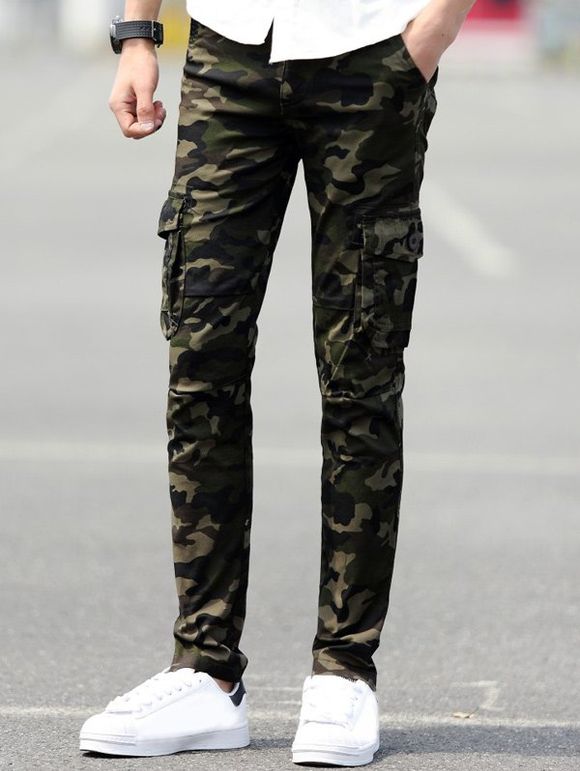 Pantalon mince camouflé avec poches cargo - Vert profond 27