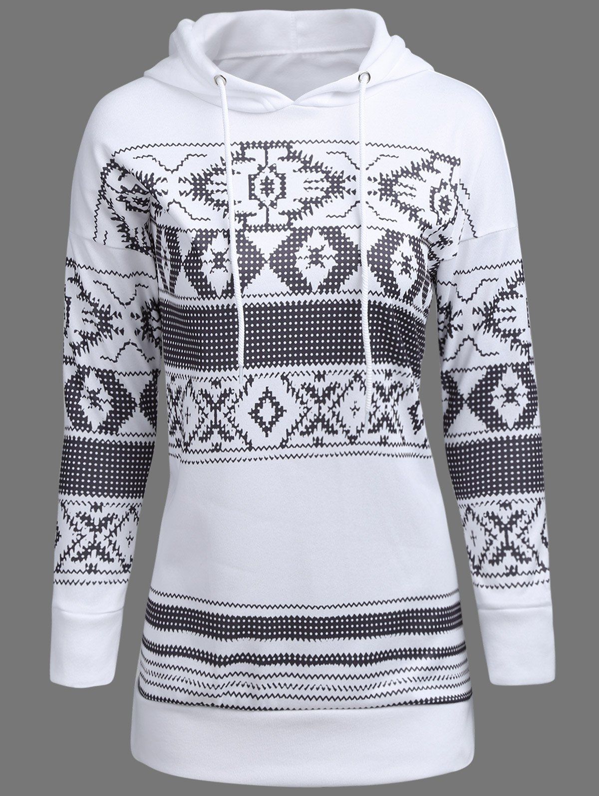 

Drawstring Longline Graphic Hoodie, White