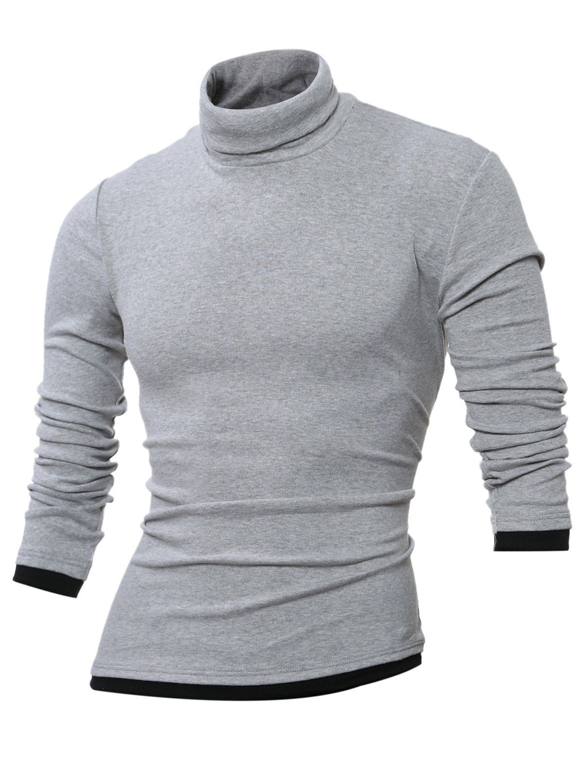 

Long Sleeve Roll Neck Spliced T-Shirt, Light gray