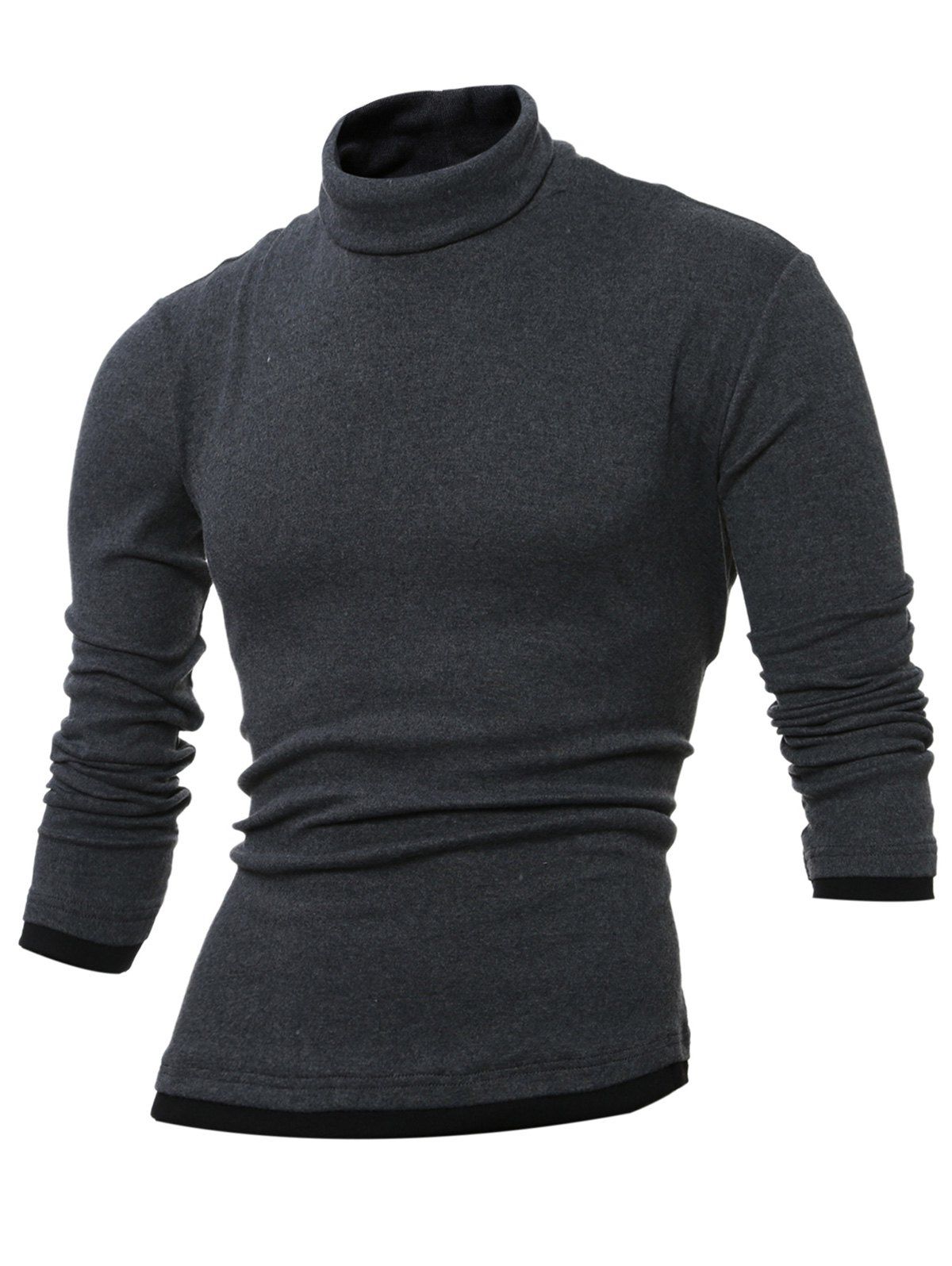 

Long Sleeve Roll Neck Spliced T-Shirt, Deep gray