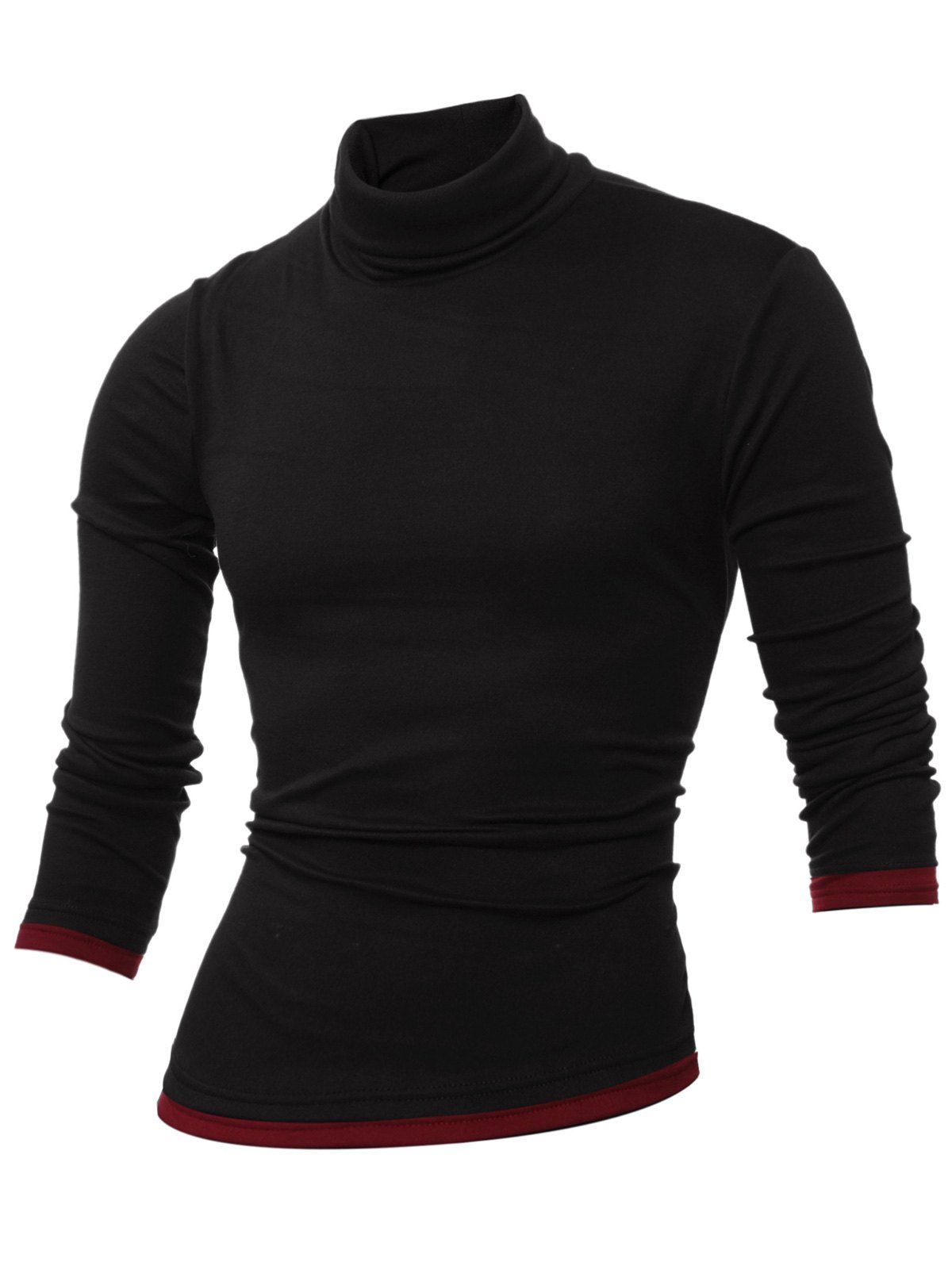 

Long Sleeve Roll Neck Spliced T-Shirt, Black