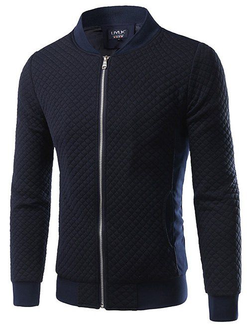 

Stand Collar Plus Size Argyle Zip Up Cotton Jacket, Cadetblue