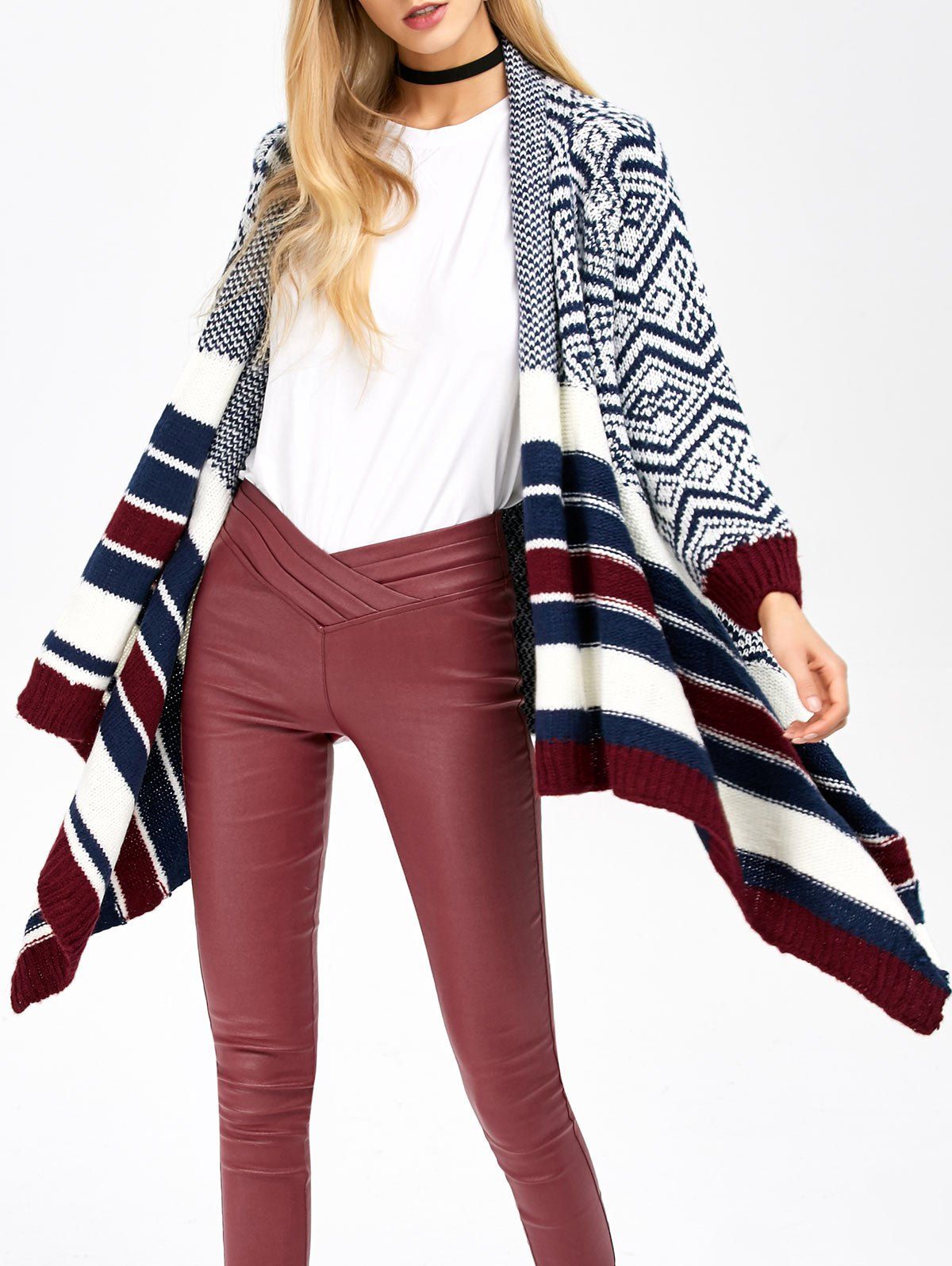 

Striped Trim Knit Cardigan, Colormix