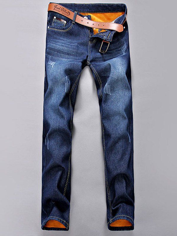 

Flocking Plus Size Cat Whisker Narrow Feet Jeans, Blue