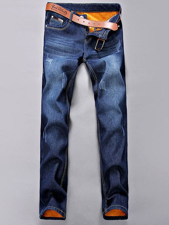 Plus-size Jeans flocage délavé de jambes étroites - Bleu 32