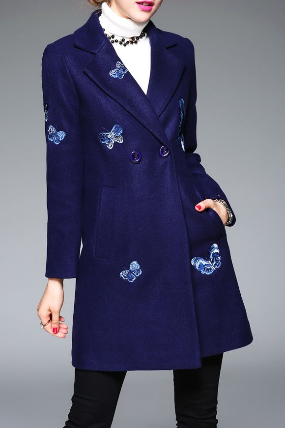 Manteau en laine avec papillon brodé - Bleu profond S
