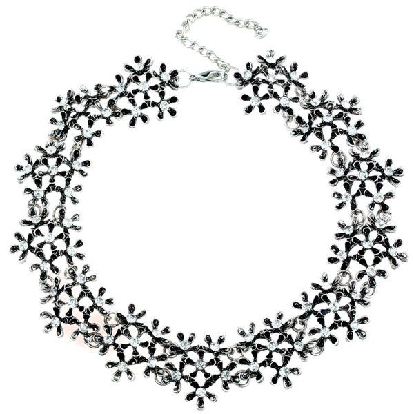

Rhinestone Alloy Flower Necklace, Silver