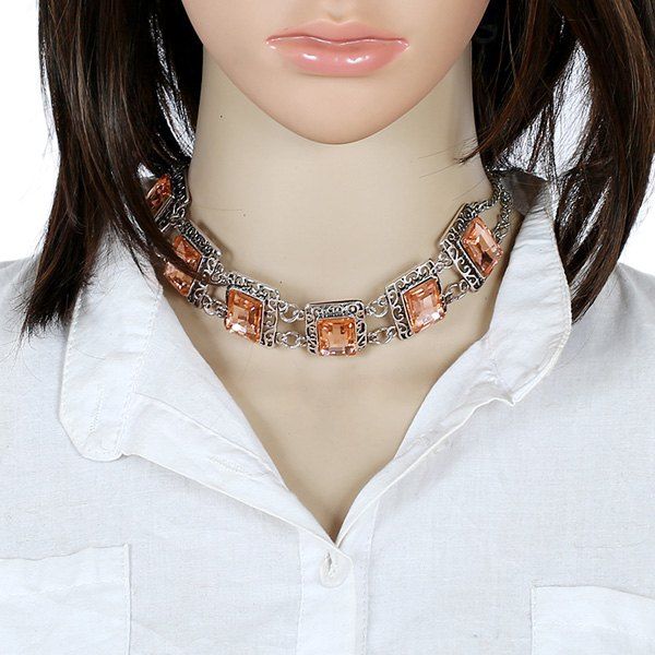 

Alloy Fake Gemstone Necklace, Coffee