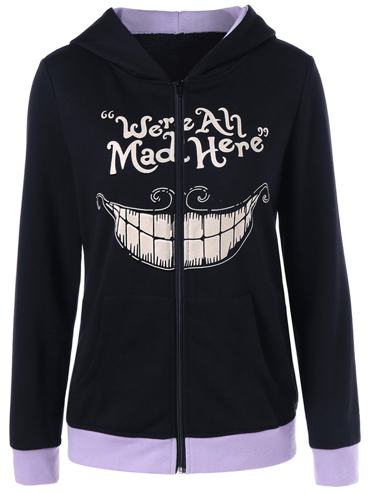 

We Are All Mad Here Print Hoodie, Black