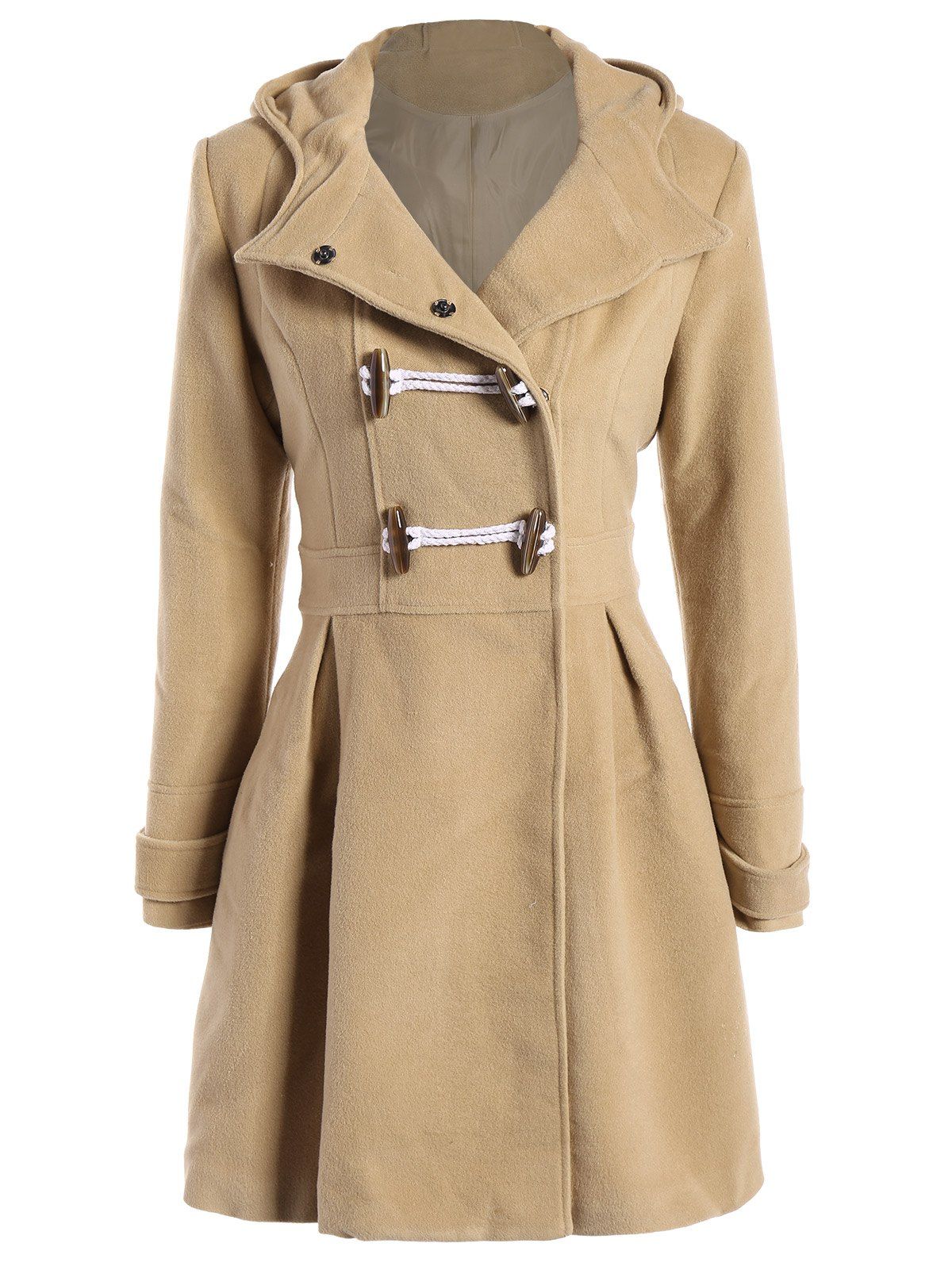 

Skirted Hooded Long Wrap Duffle Coat, Champagne