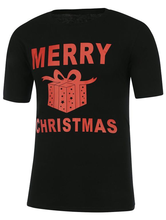 Manches courtes boîte-cadeau T-shirt imprimé de Noël - Noir L
