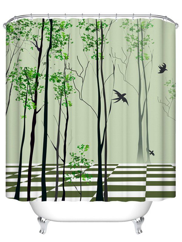 

3D Tree Scenery Waterproof Shower Curtain Bath Decoration, Green