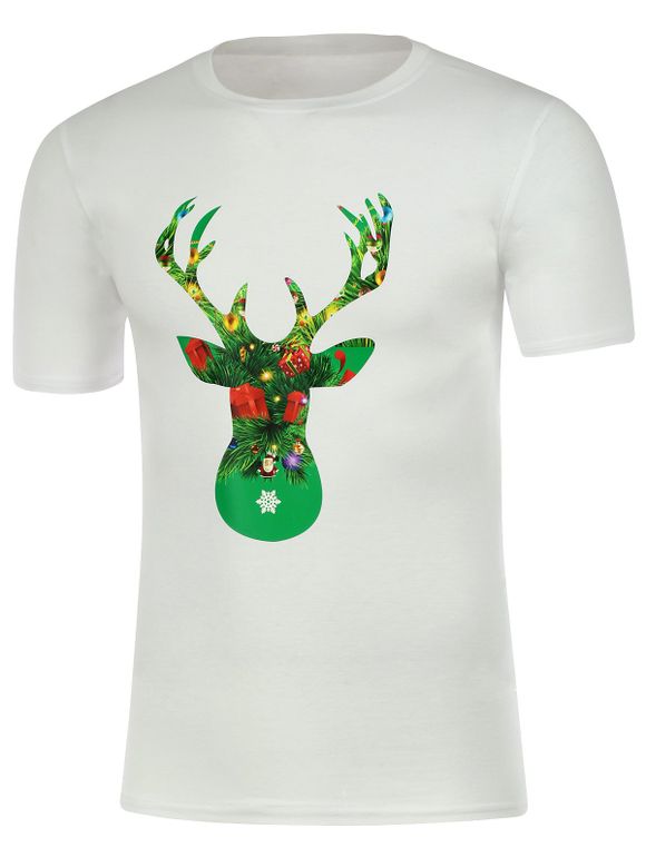 Corne de cerf imprimé manches courtes T-Shirt de Noël - Blanc 3XL