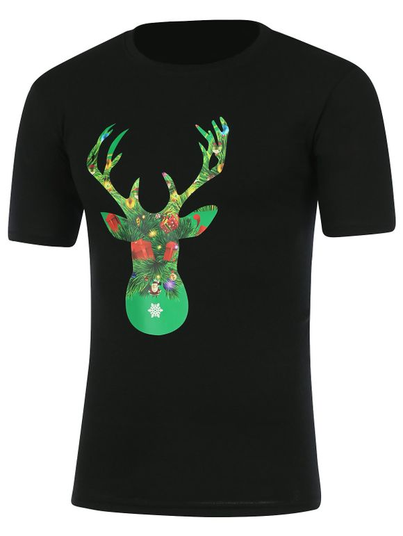 Corne de cerf imprimé manches courtes T-Shirt de Noël - Noir 2XL