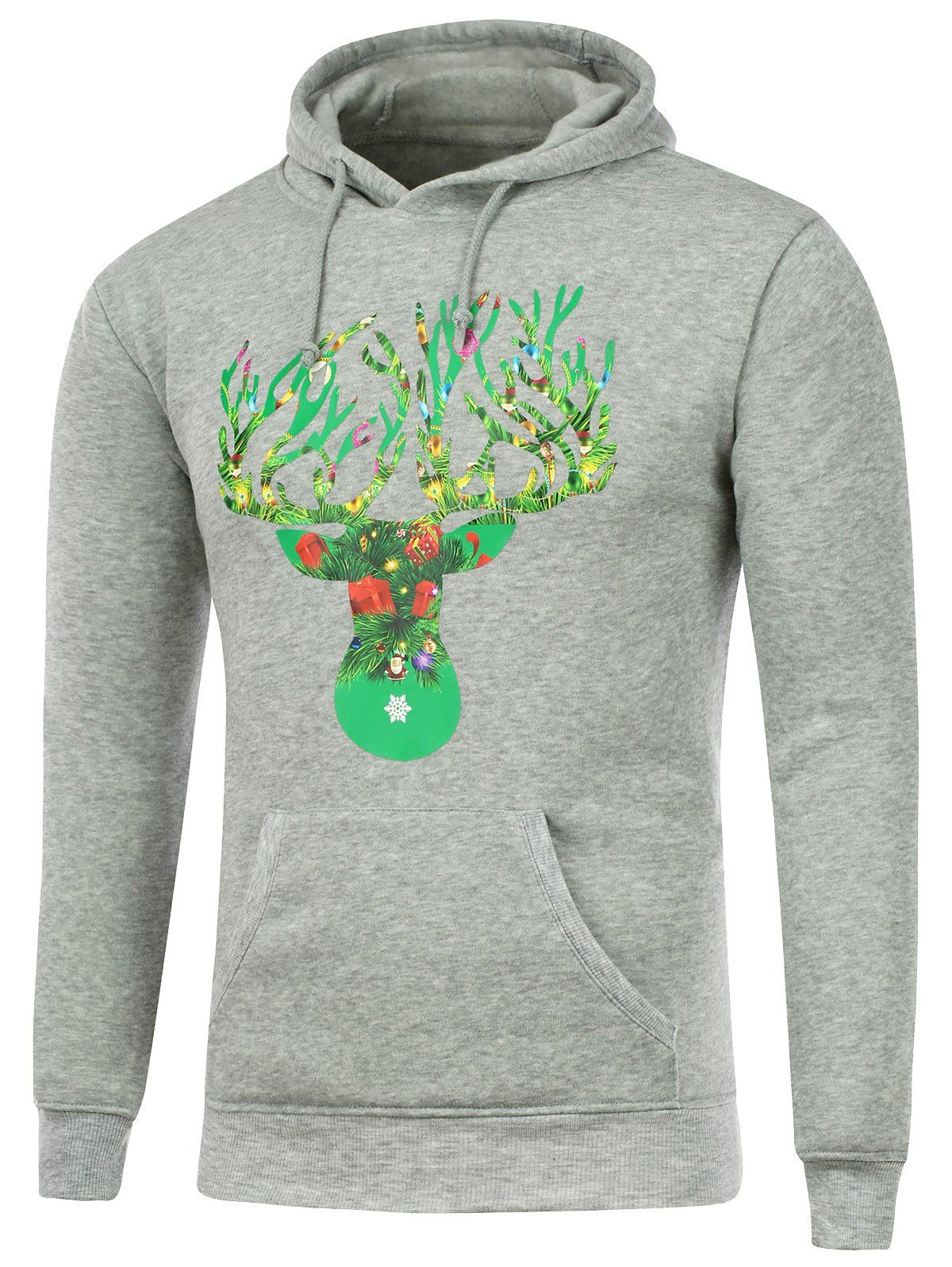 

Kangaroo Pocket Graphic Christmas Hoodie, Gray