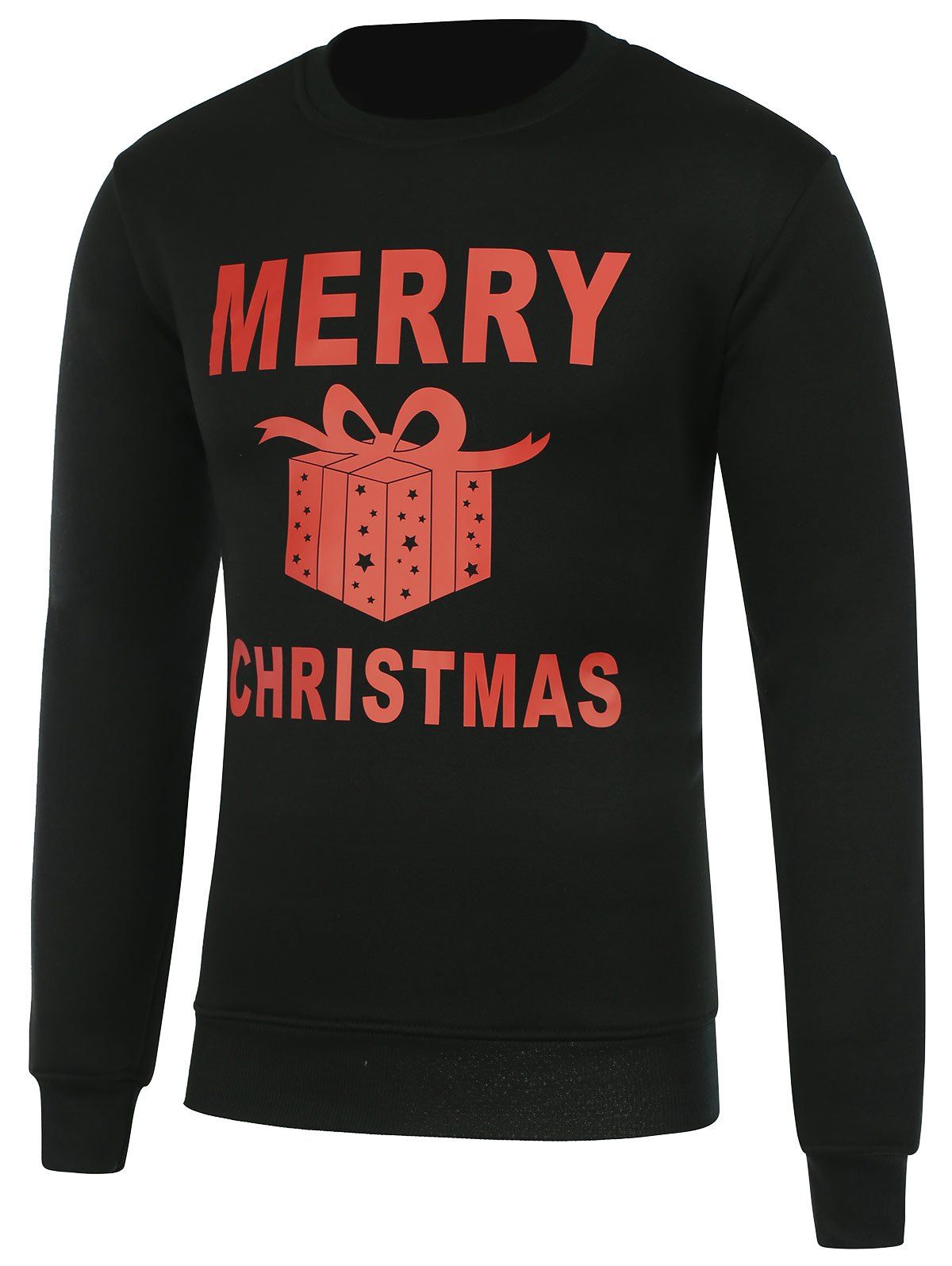 

Long Sleeves Gift Box Print Christmas Sweatshirt, Black