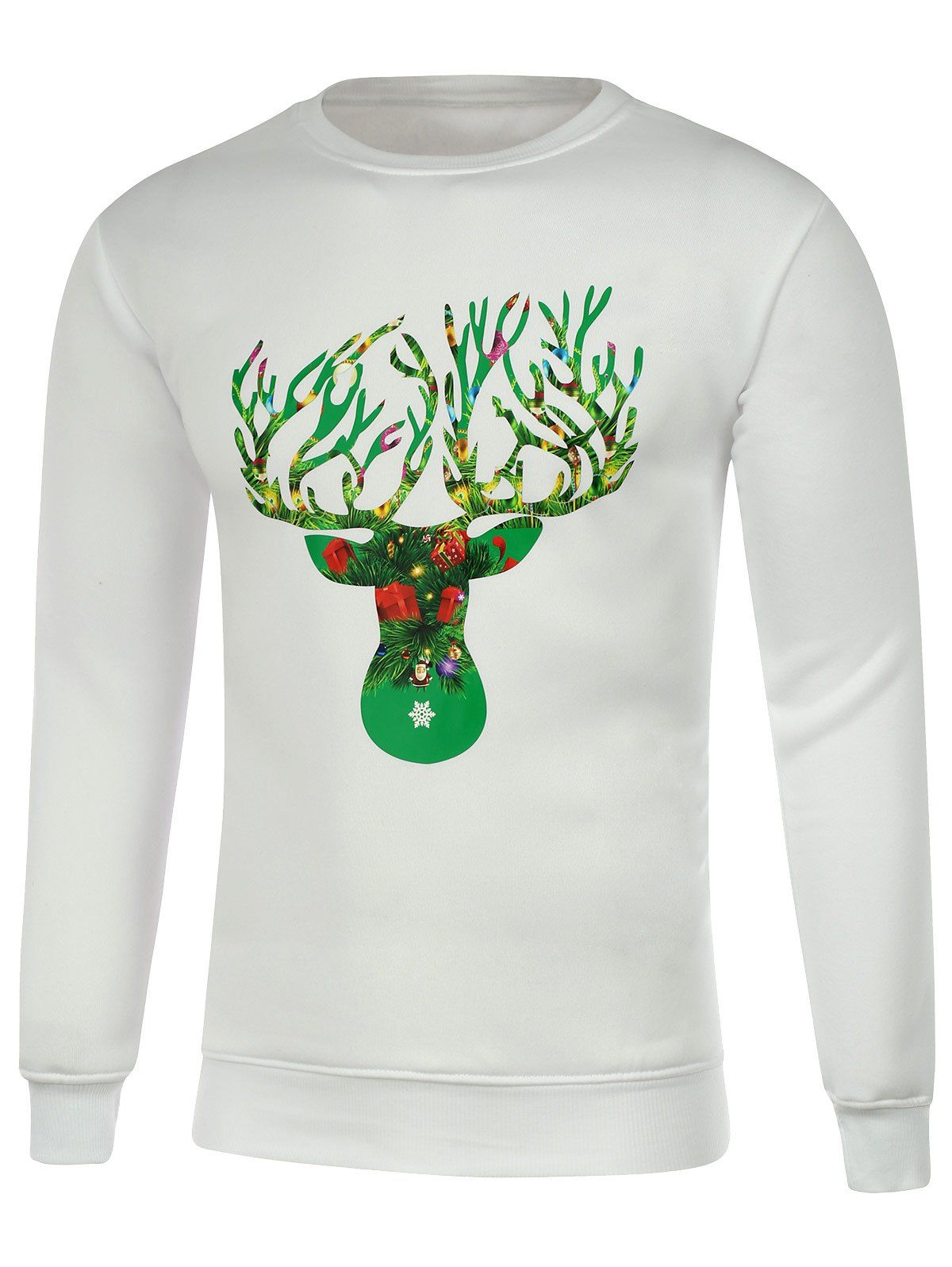 

Crew Neck Deer Horn Print Christmas Sweatshirt, White