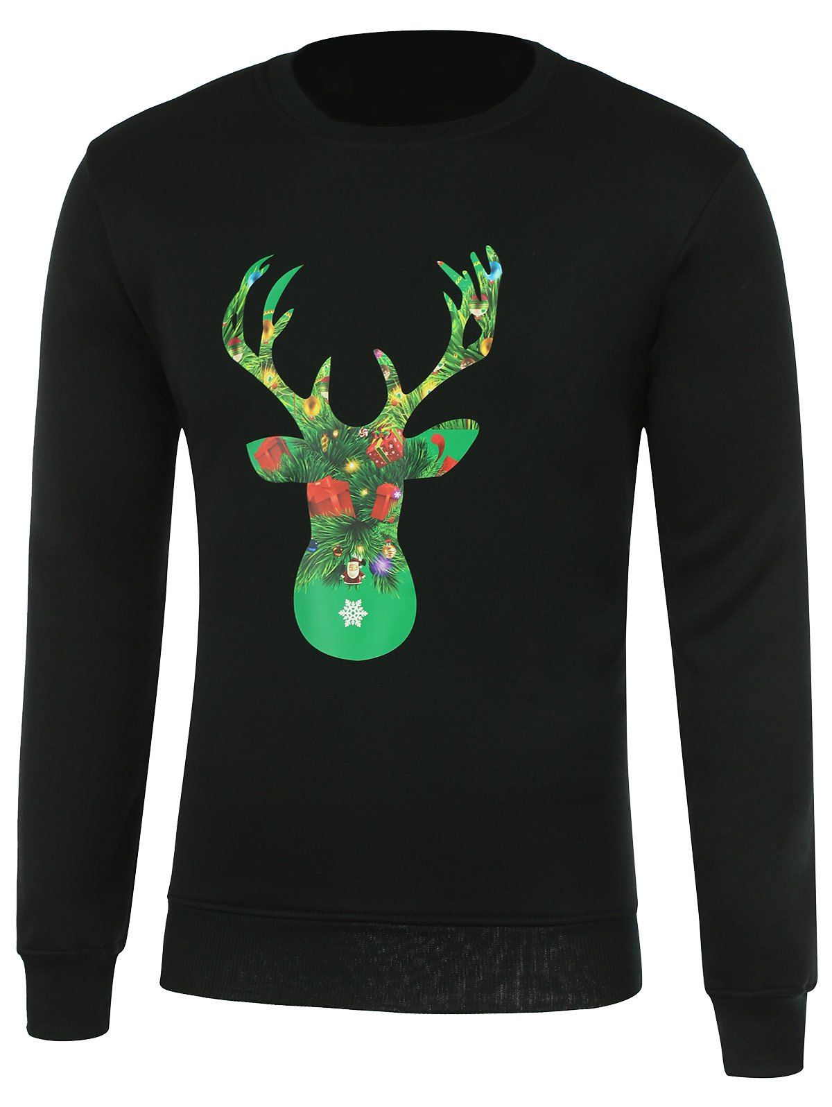 

Deer Print Crew Neck Pullover Christmas Sweatshirt, Black