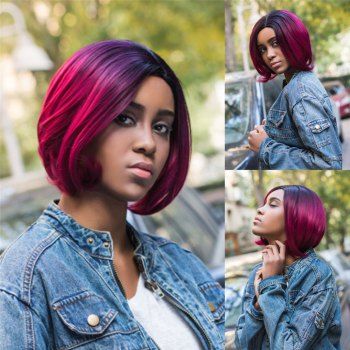 Medium Ombre Side Parting Slightly Curled Bob Synthetic Wig