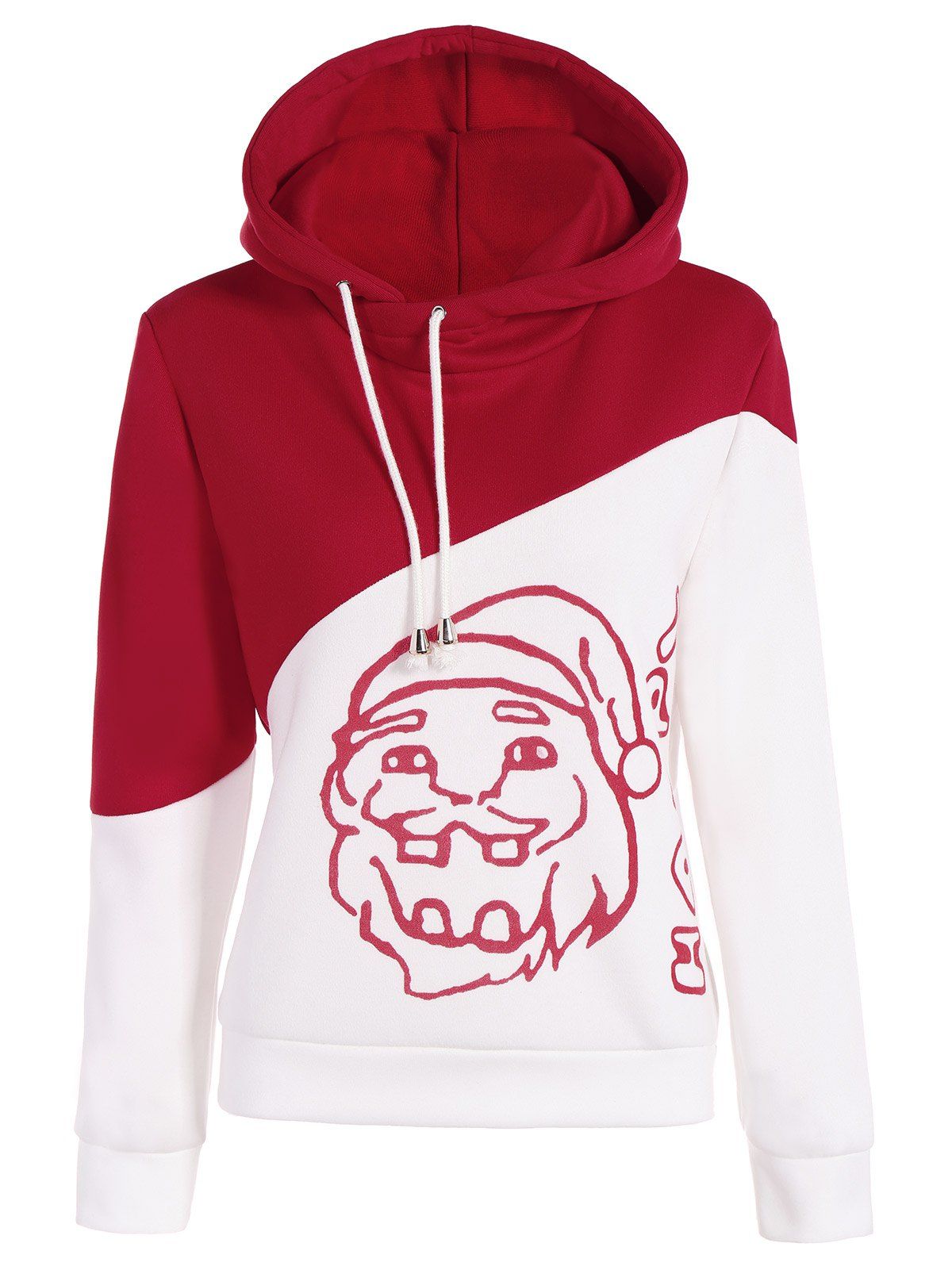 

Color Block Santa Print Christmas Hoodie, Red and white
