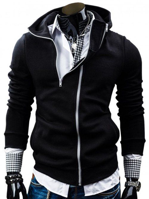 Sweat-shirt zippé à capuche et à manches longues - Noir 2XL