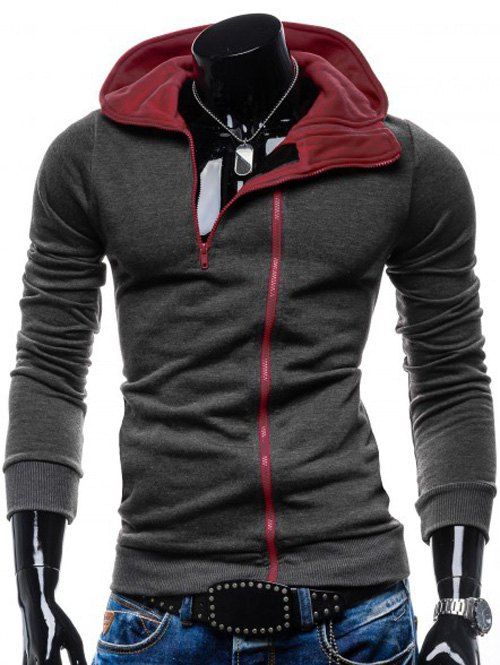 

Zippered Long Sleeve Pocket Hoodie, Deep gray