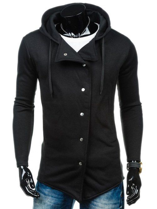 Sweat-shirt asymétrique à capuche coulissée avec poches et boutons-pression - Noir L