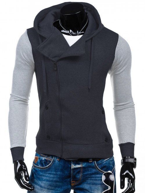 

Two Tone Pocket Side Zip Up Hoodie, Deep gray