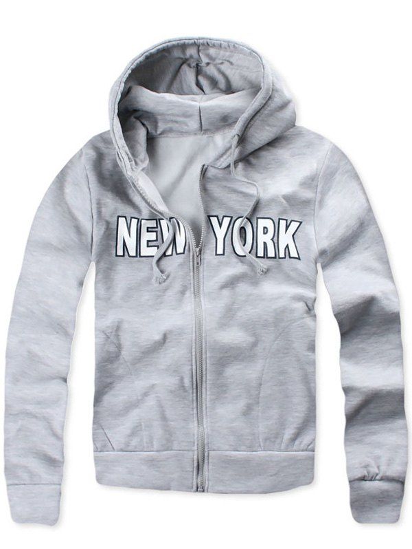 

New York Pocket Zip Up Hoodie, Light gray