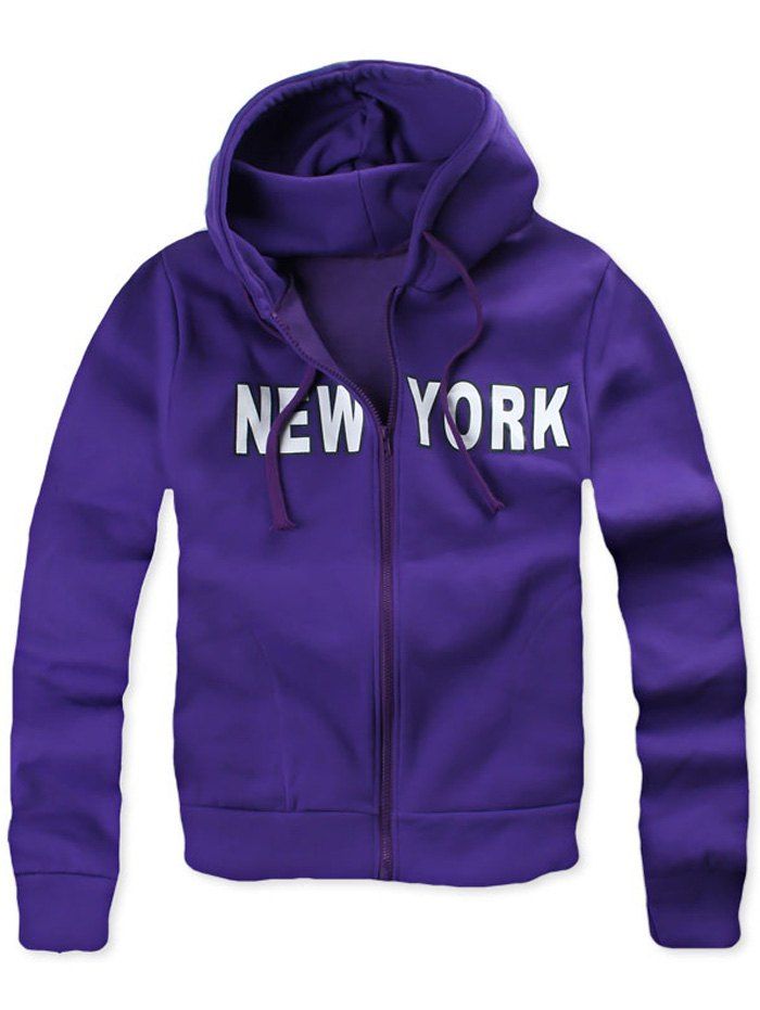 

New York Pocket Zip Up Hoodie, Purple