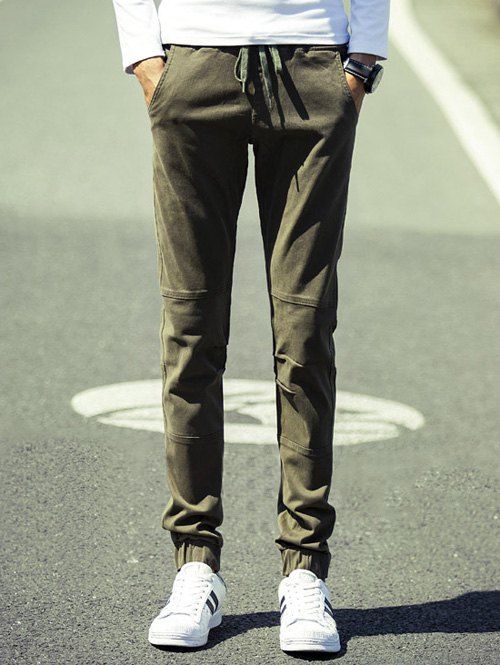 Pantalon lacé et simple avec une cassure  resserrée - Vert Armée 32
