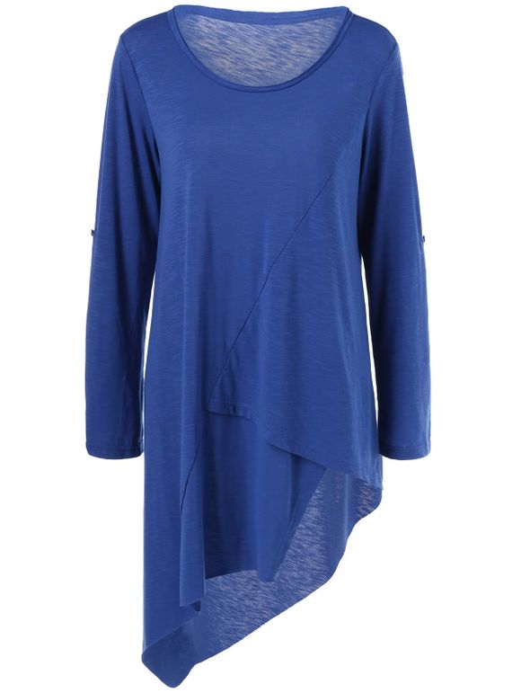 T-shirt asymétrique de grande taille à manches réglables - Bleu XL