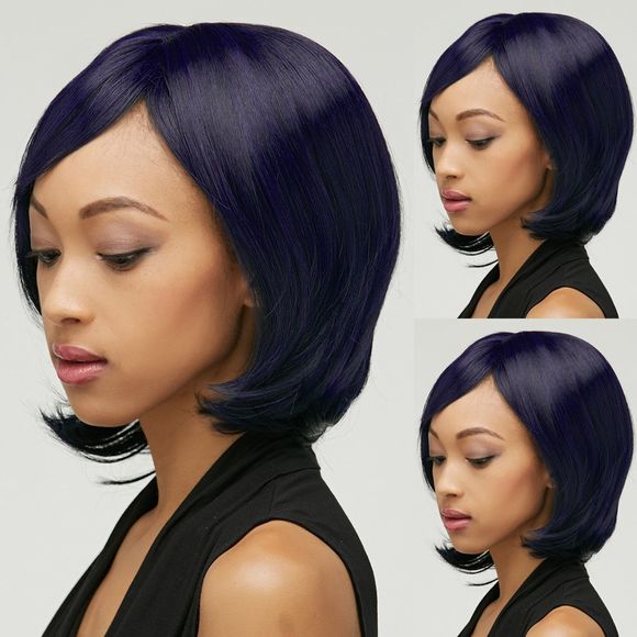 Perruque synthétique courte droite  bouffante et oblique - Bleu Violet 