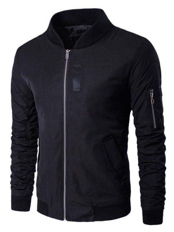 

Ruched Pocket Zippered Padded Jacket, Black